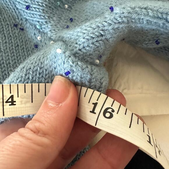 1960s VINTAGE | Unique Blue Beaded V Neck Sweater Dress | Approx size Small Med - Picture 4 of 10